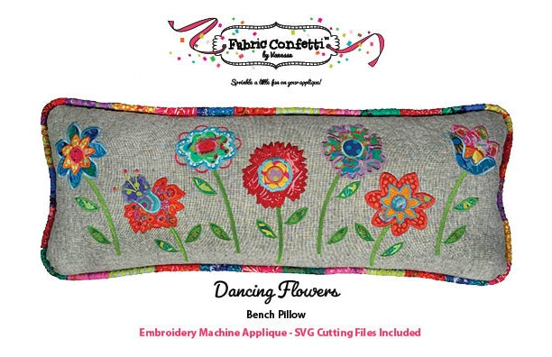 Dancing Flowers Bench Pillow for Machine Embroidery