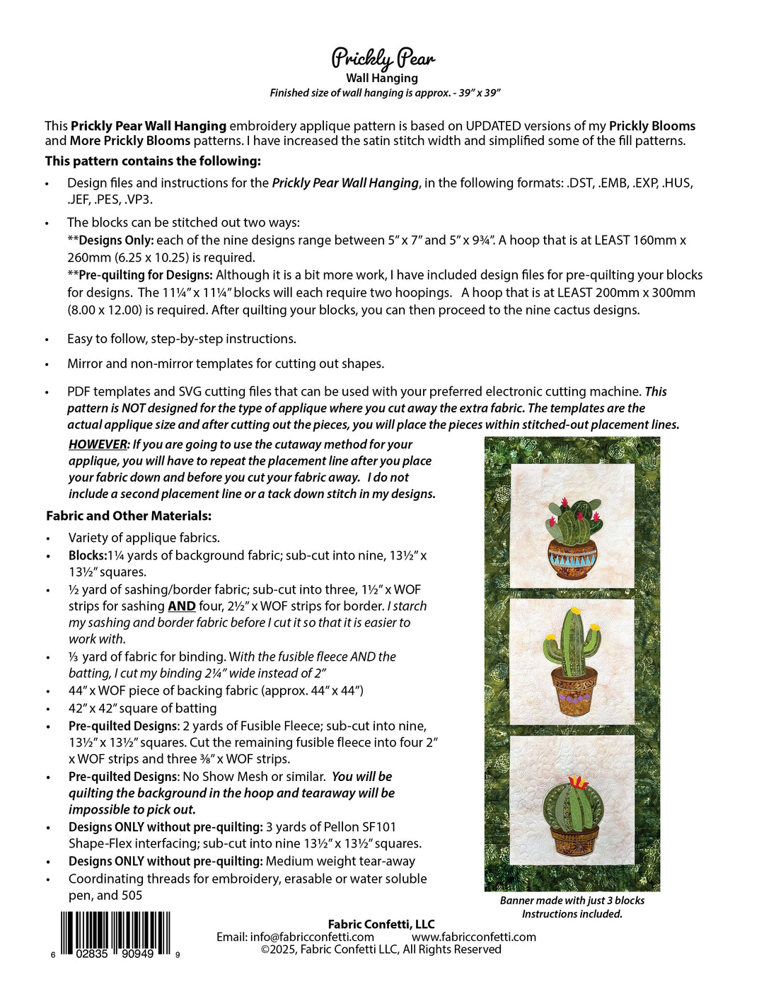 Prickly Pear Wall Hanging - Machine Embroidery
