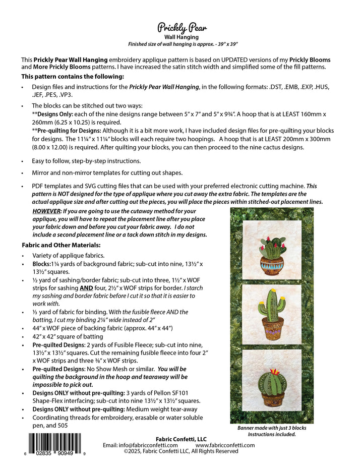 Prickly Pear Wall Hanging - Machine Embroidery