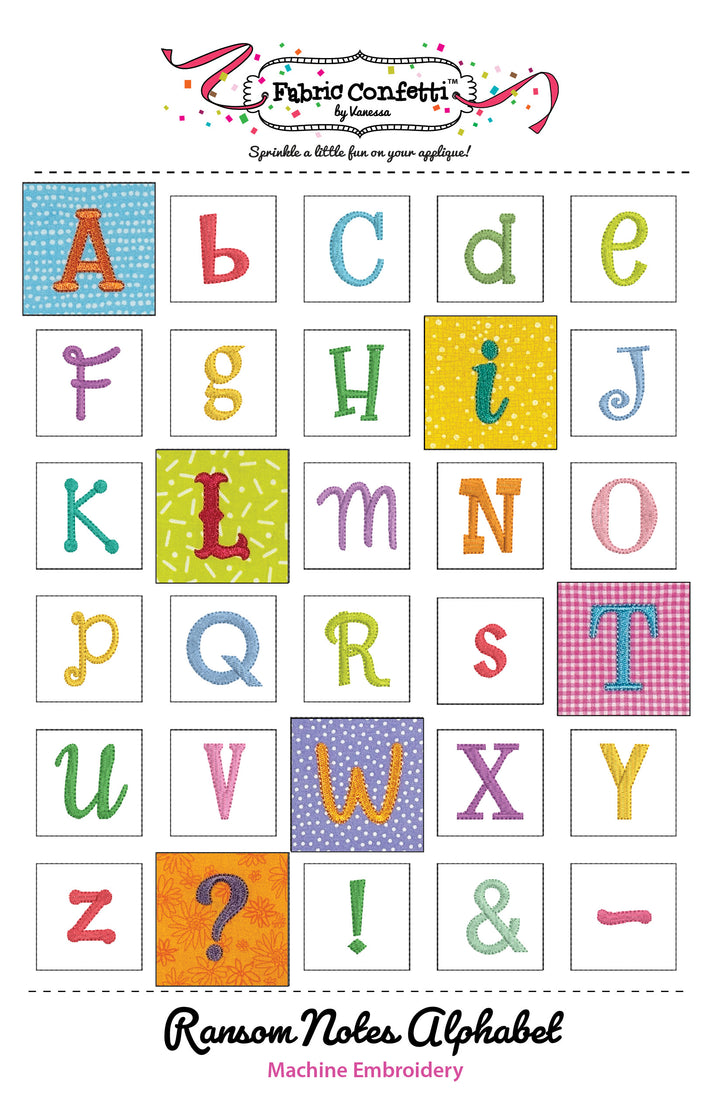 Ransom Notes Alphabet for Machine Embroidery