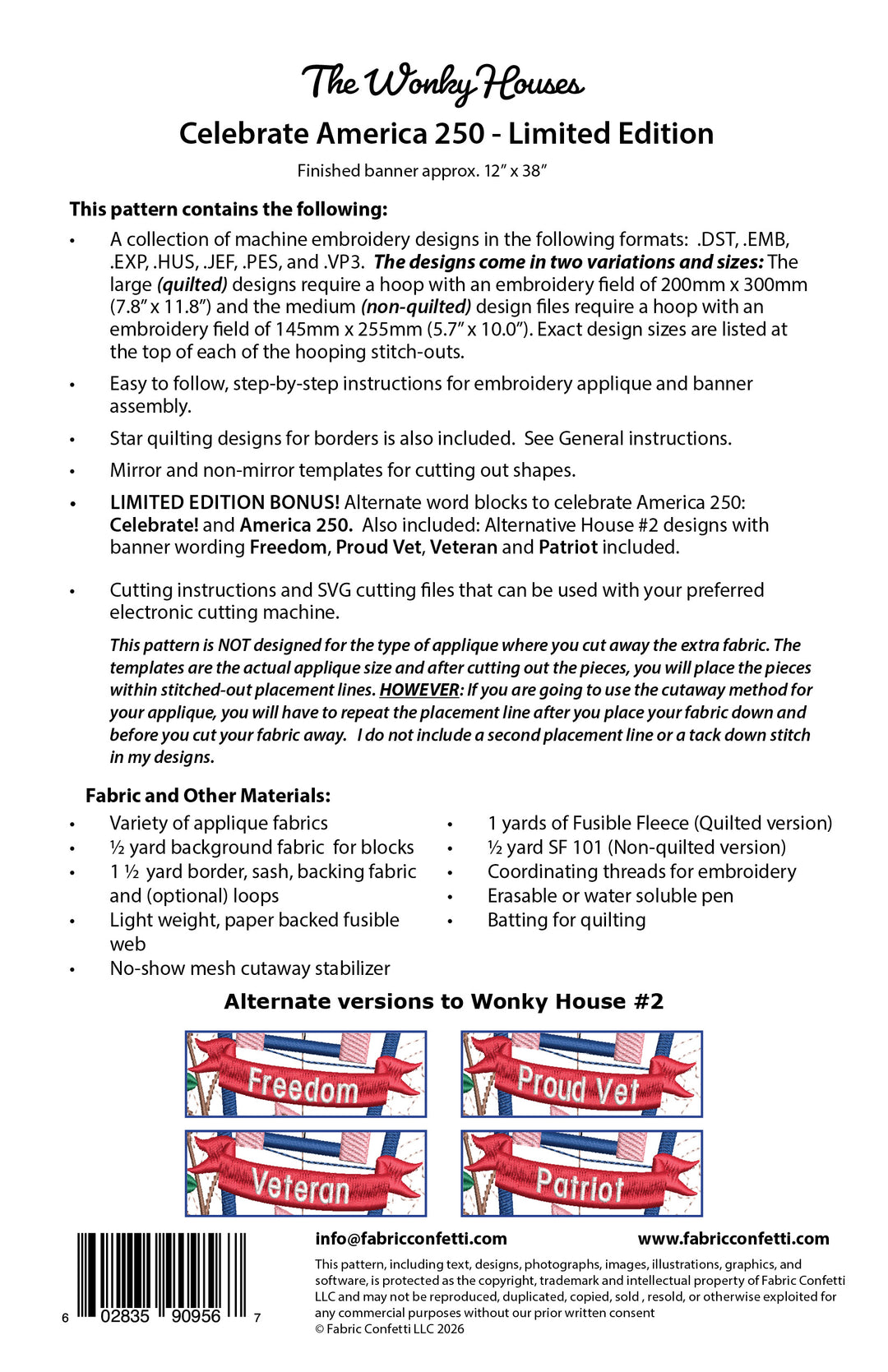 The Wonky Houses Banner - Celebrate America 250 Limited Edition - for Machine Embroidery