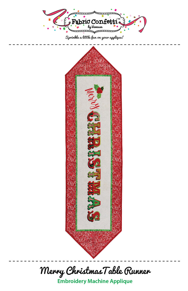 Merry Christmas Table Runner for Machine Embroidery