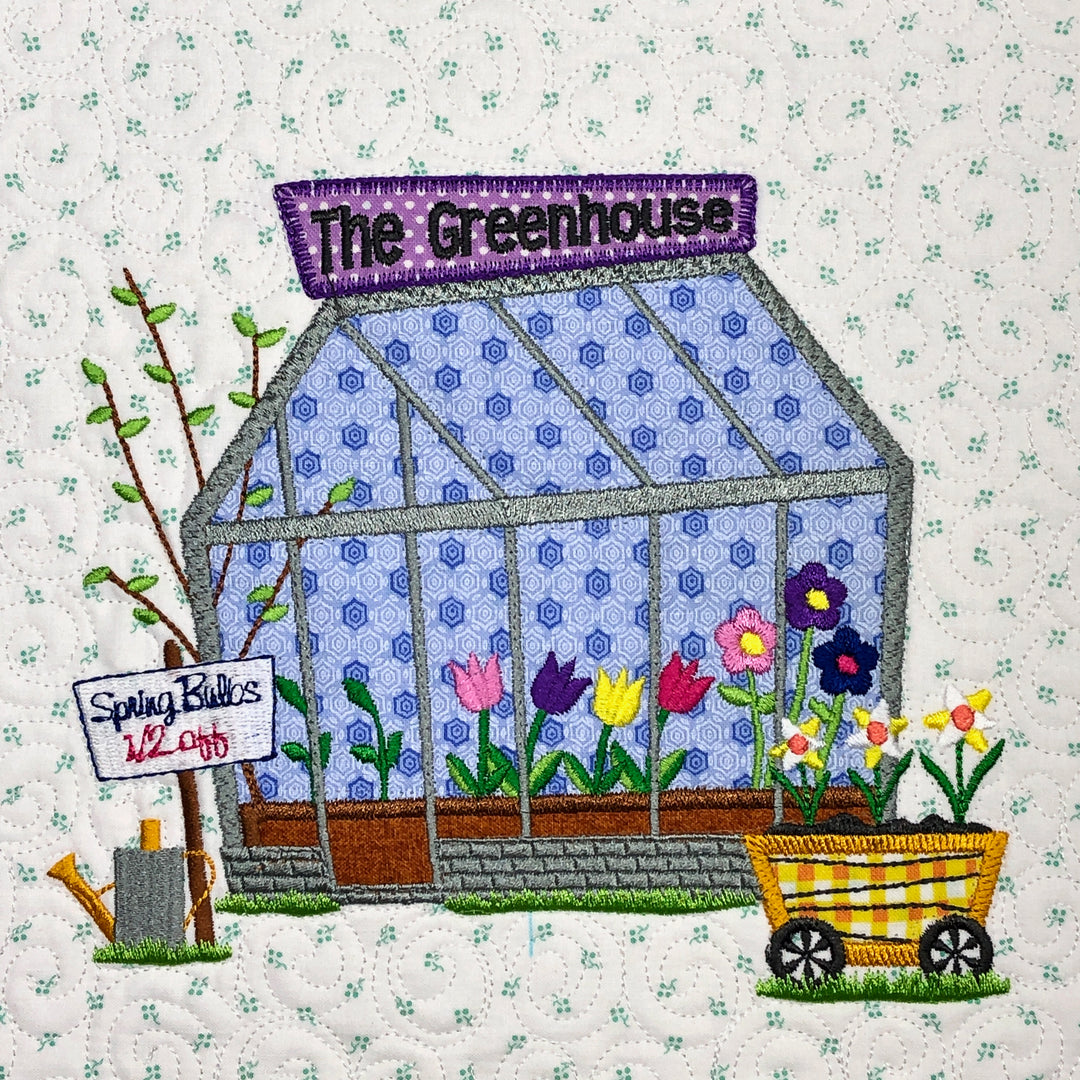 The Wonky Houses Table Runner - Spring - for Machine Embroidery