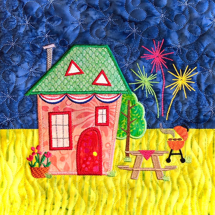 The Wonky Houses Table Runner - Summer - for Machine Embroidery