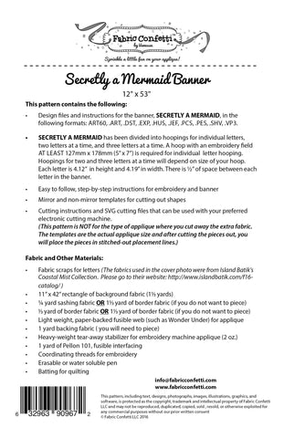Secretly a Mermaid Banner for Machine Embroidery