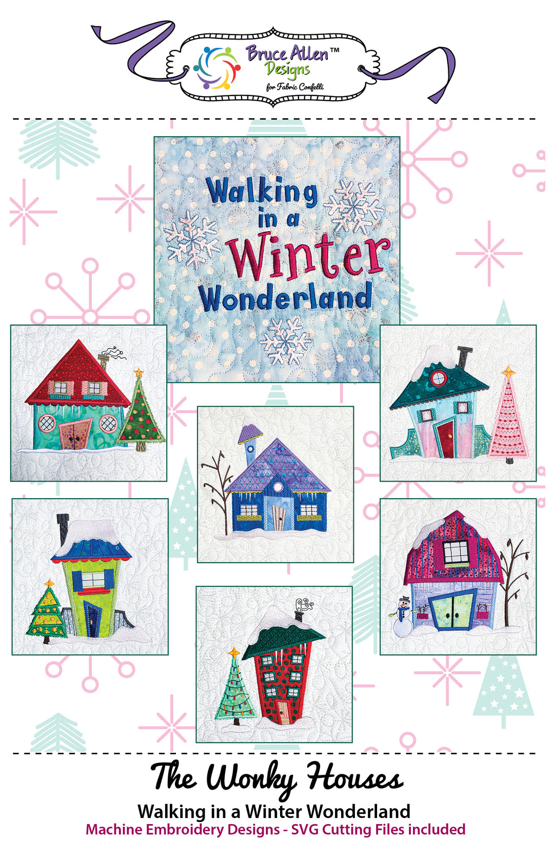 The Wonky Houses Table Runner - Winter - for Machine Embroidery