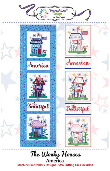 The Wonky Houses Banner - America - for Machine Embroidery