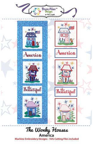 The Wonky Houses Banner - America - for Machine Embroidery