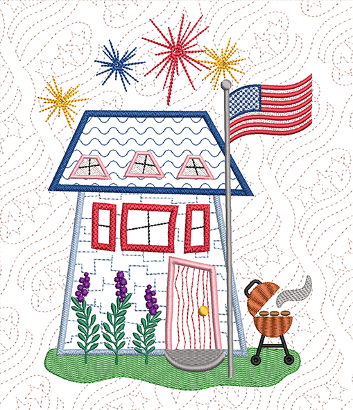 The Wonky Houses Banner - America - for Machine Embroidery